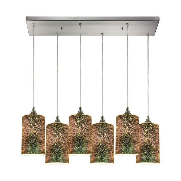 Illusions 6-Light Rectangle In Satin Nickel With 3-D Starburst Glass Pendant