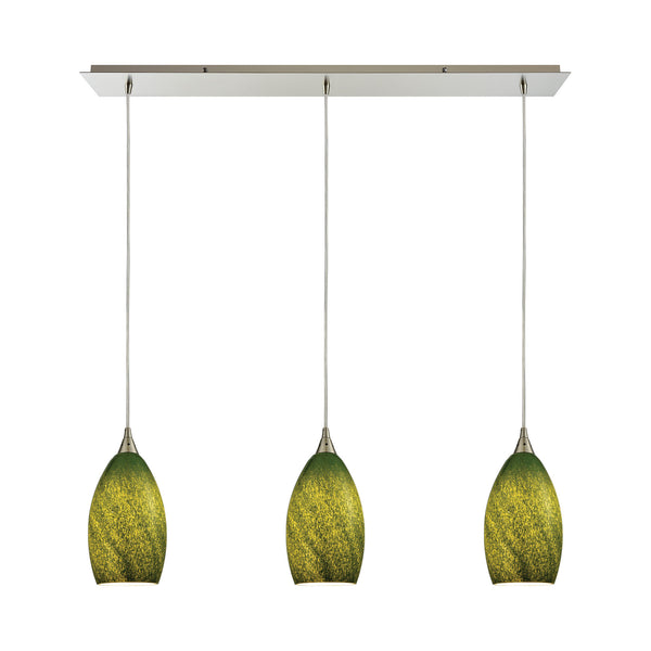 Earth 3 LED Light Pendant In Satin Nickel And Grass Green Glass
