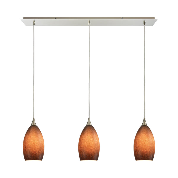 Earth 3 Light Pendant In Satin Nickel And Sand Glass