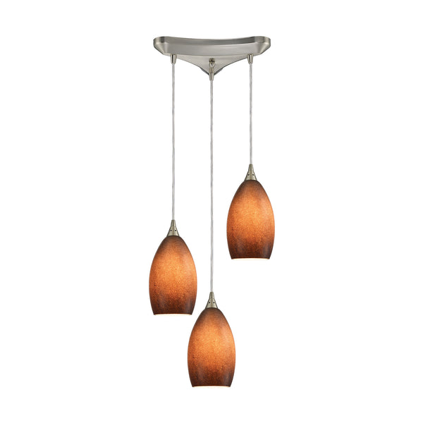 Earth 3 LED Light Pendant In Satin Nickel And Sand Glass
