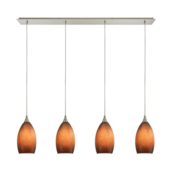 Earth 4 LED Light Pendant In Satin Nickel And Sand Glass