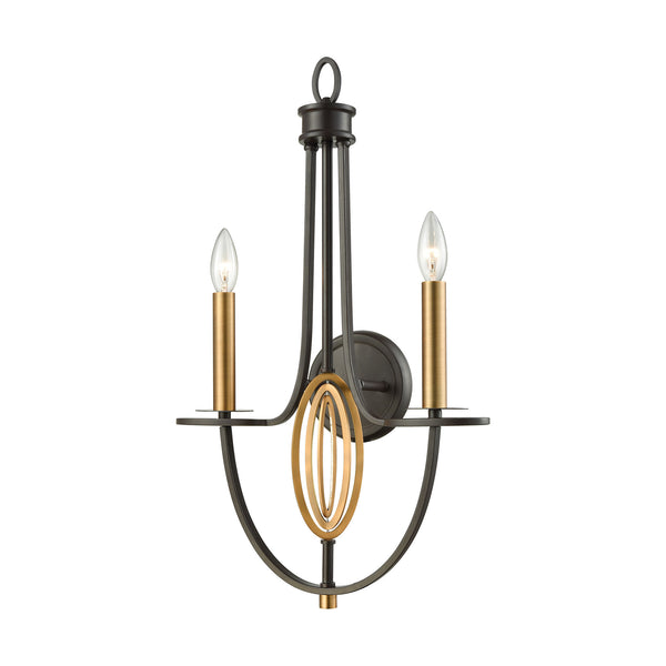 Dione 2 Light Wall Sconce In Oil Rubbed Bronze With Brushed Antique Brass Accents