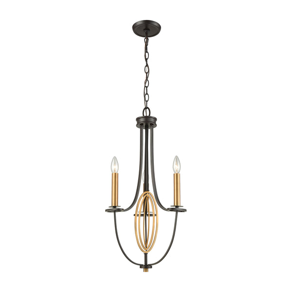 Dione 3 Light Chandelier In Oil Rubbed Bronze With Brushed Antique Brass Accents