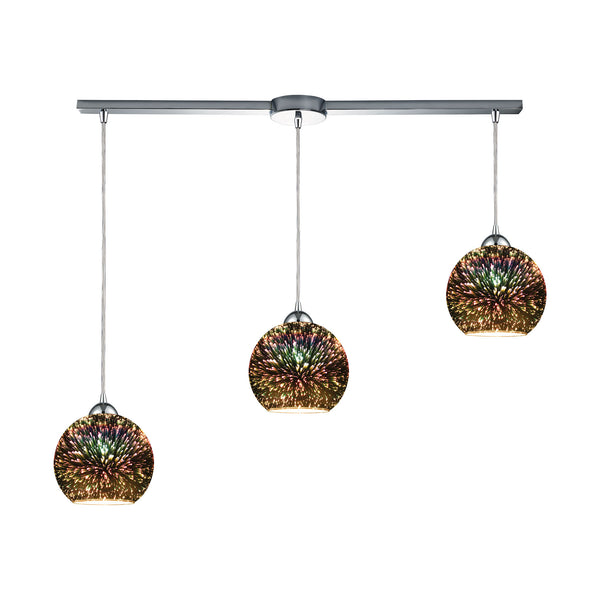 Illusions 3-Light Linear Bar In Polished Chrome With 3-D Starburst Glass Pendant