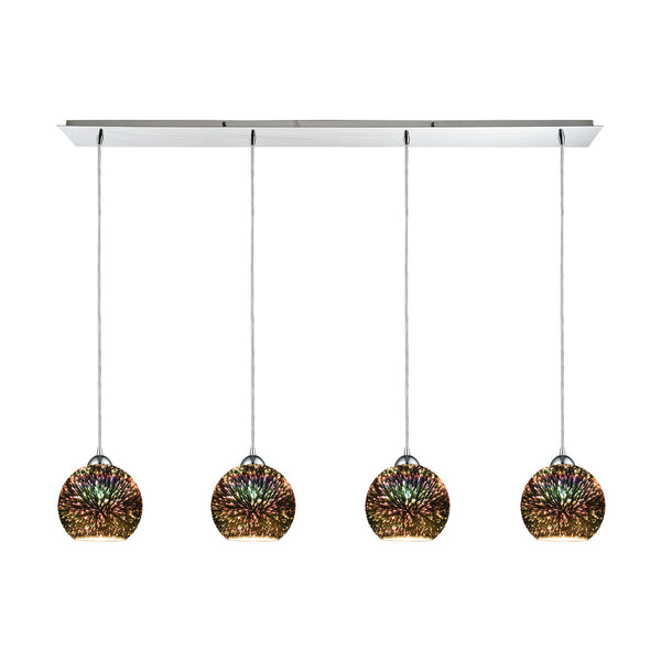 Illusions 4-Light Linear Pan In Polished Chrome With 3-D Starburst Glass Pendant
