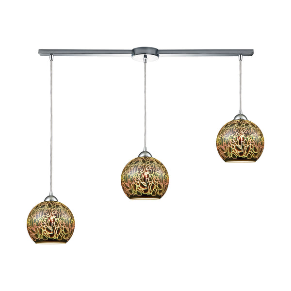 Illusions 3-Light Linear Bar In Polished Chrome With 3-D Graffiti Glass Pendant