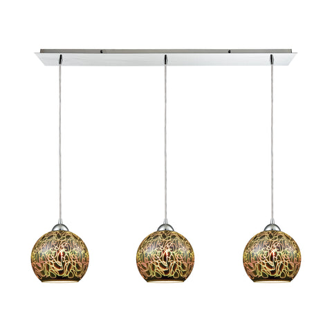 Illusions 3-Light Linear Pan In Polished Chrome With 3-D Graffiti Glass Pendant