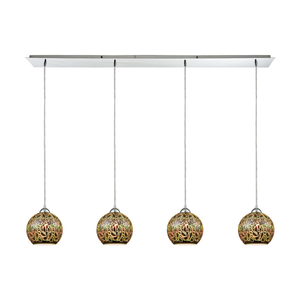 Illusions 4-Light Linear Pan In Polished Chrome With 3-D Graffiti Glass Pendant
