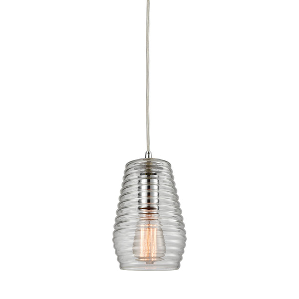 Ribbed Glass 1 Light Pendant In Polished Chrome