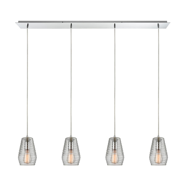 Ribbed Glass 4 Light Pendant In Polished Chrome