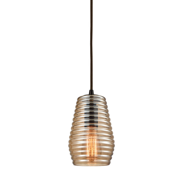 Ribbed Glass 1 Light Pendant In Oil Rubbed Bronze