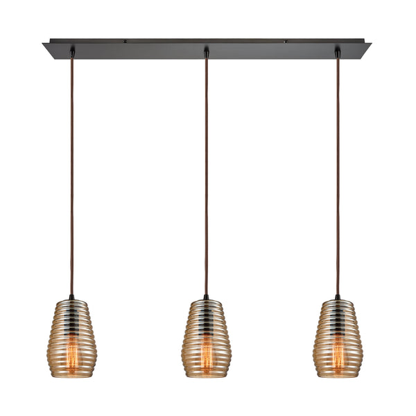 Ribbed Glass 3 Light Pendant In Oil Rubbed Bronze