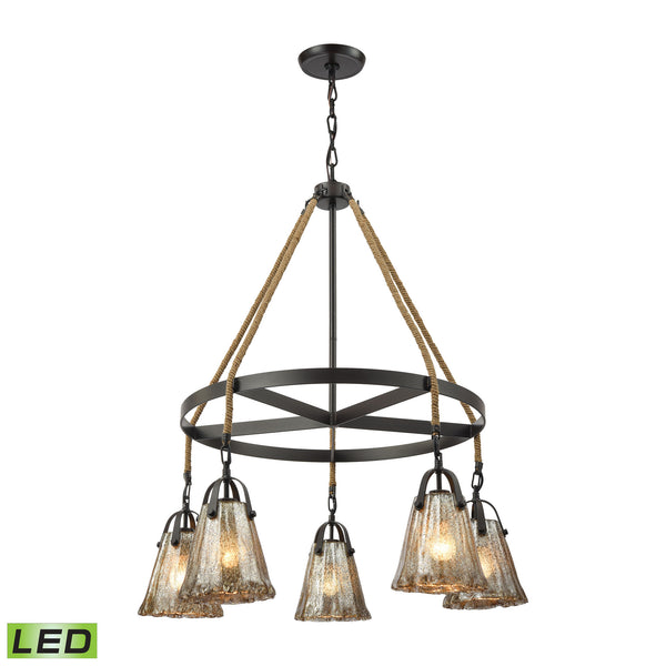 Hand Formed Glass 5 Light LED Chandelier In Oil Rubbed Bronze