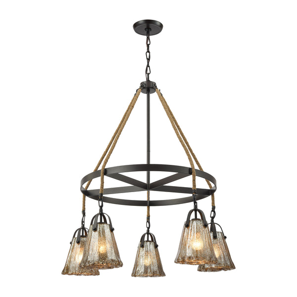 Hand Formed Glass 5 Light Chandelier In Oil Rubbed Bronze