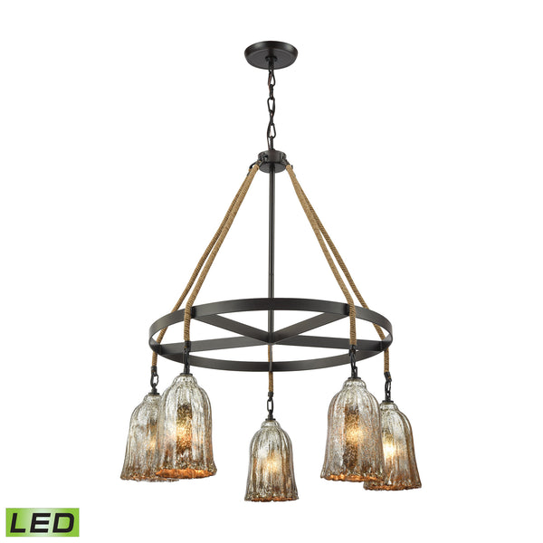 Hand Formed Glass 5 Light LED Chandelier In Oil Rubbed Bronze