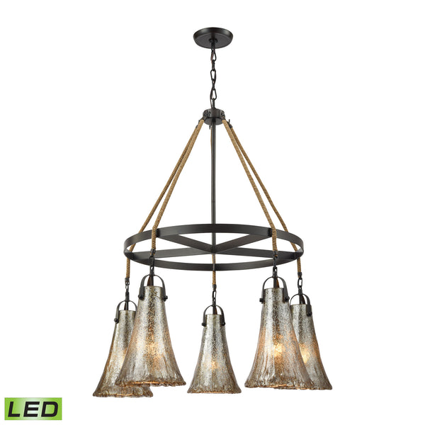 Hand Formed Glass 5 Light LED Chandelier In Oil Rubbed Bronze