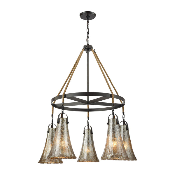 Hand Formed Glass 5 Light Chandelier In Oil Rubbed Bronze
