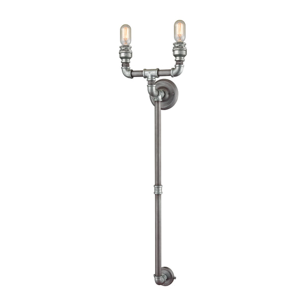 Cast Iron Pipe 2 Light Wall Sconce In Weathered Zinc