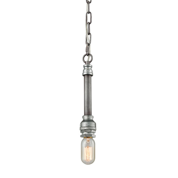 Cast Iron Pipe 1 Light Pendant In Weathered Zinc