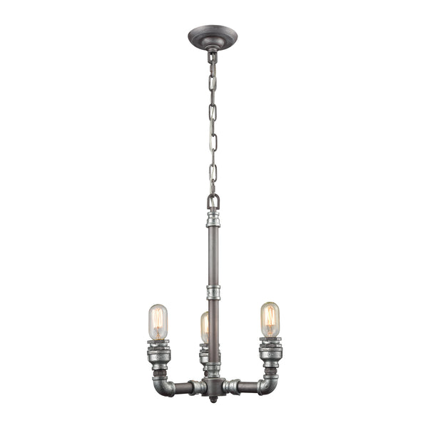 Cast Iron Pipe 3 Light Chandelier In Weathered Zinc