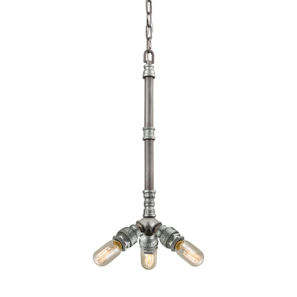 Cast Iron Pipe 3 Light Chandelier In Weathered Zinc