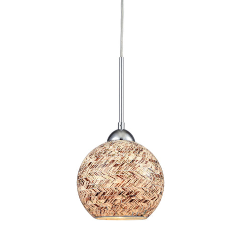 Crosshatch 1 Light Pendant In Polished Chrome With Painted Crosshatch Mosaic Glass - Includes Recessed Lighting Kit