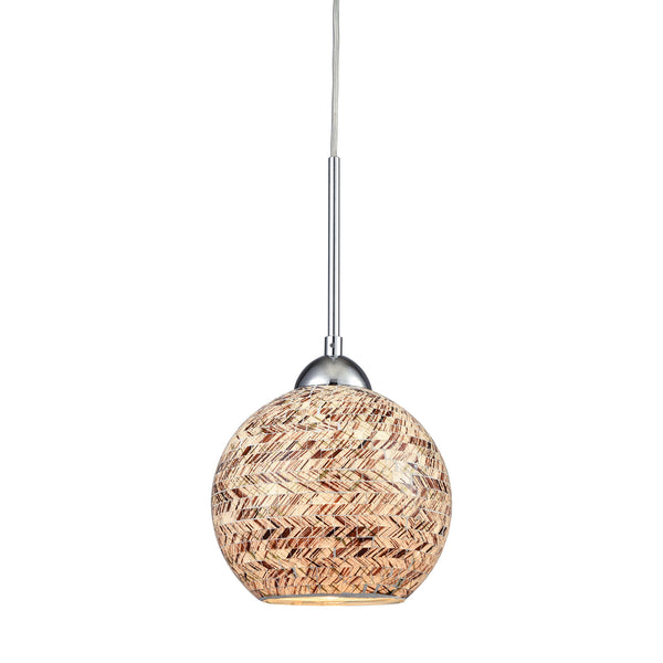 Crosshatch 1 Light Pendant In Polished Chrome With Painted Crosshatch Mosaic Glass