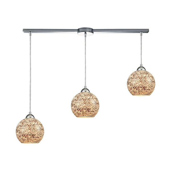 Crosshatch 3-Light Linear Bar In Polished Chrome With Crosshatch Mosaic Glass Pendant