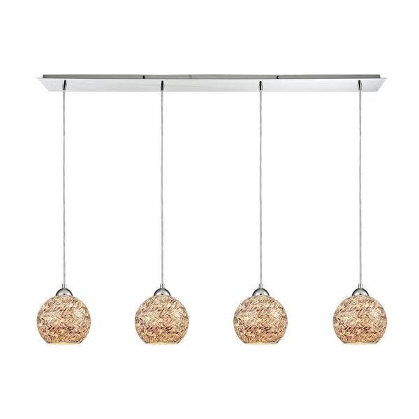 Crosshatch 4-Light Linear Pan In Polished Chrome With Crosshatch Mosaic Glass Pendant