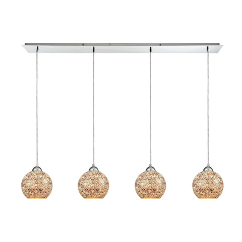Crosshatch 4-Light Linear Pan In Polished Chrome With Crosshatch Mosaic Glass Pendant