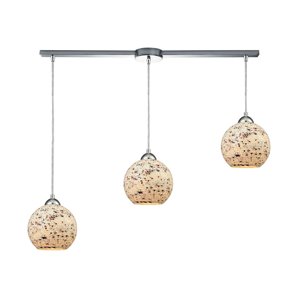 Spatter 3-Light Linear Bar In Polished Chrome With Spatter Mosaic Glass Pendant
