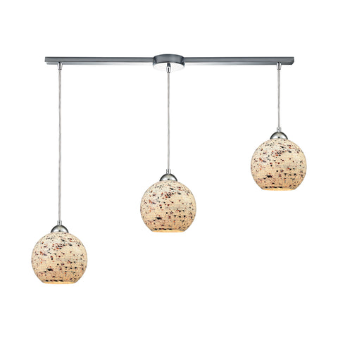 Spatter 3-Light Linear Bar In Polished Chrome With Spatter Mosaic Glass Pendant