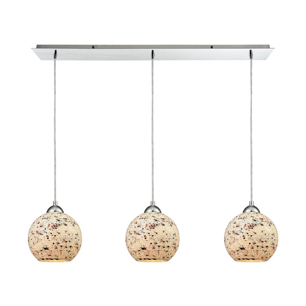Spatter 3-Light Linear Pan In Polished Chrome With Spatter Mosaic Glass Pendant