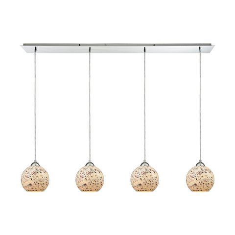 Spatter 4-Light Linear Pan In Polished Chrome With Spatter Mosaic Glass Pendant