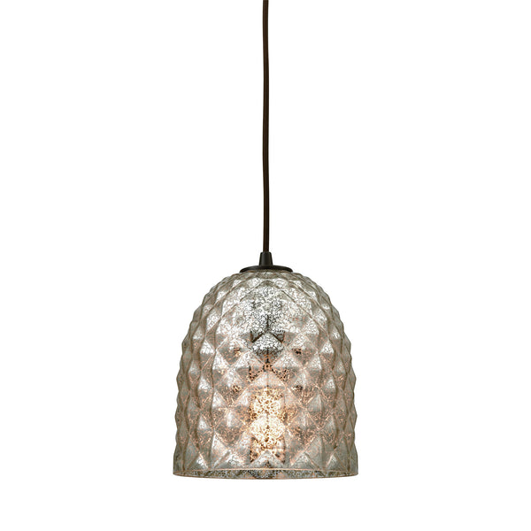 Brimley 1 Light Pendant In Oil Rubbed Bronze With Raised Diamond Texture Mercury Glass