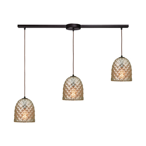 Brimley 3-Light Linear Bar In Oil Rubbed Bronze With Raised Diamond Texture Mercury Glass Pendant