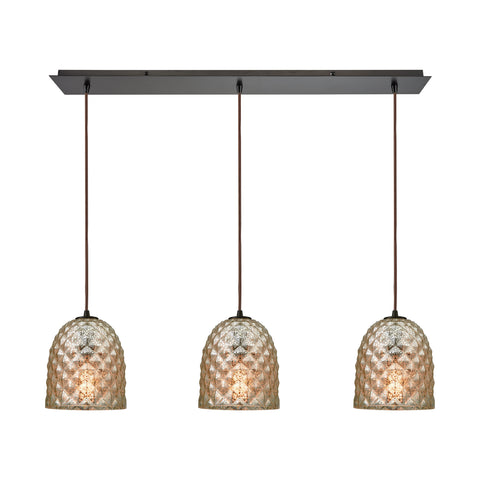 Brimley 3-Light Linear Pan In Oil Rubbed Bronze With Raised Diamond Texture Mercury Glass Pendant