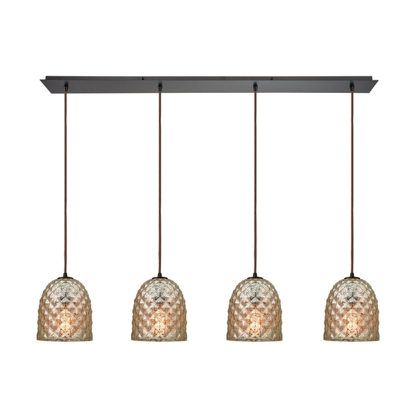 Brimley 4-Light Linear Pan In Oil Rubbed Bronze With Raised Diamond Texture Mercury Glass Pendant