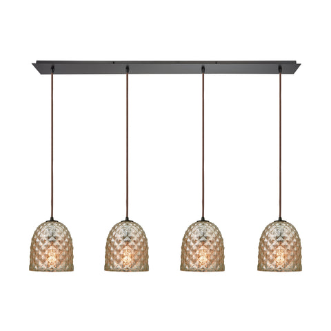 Brimley 4-Light Linear Pan In Oil Rubbed Bronze With Raised Diamond Texture Mercury Glass Pendant