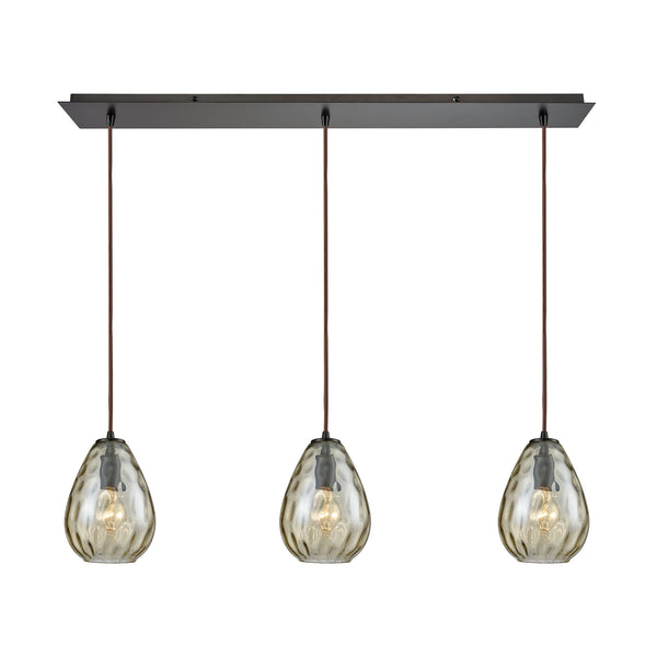 Lagoon 3-Light Linear Pan In Oil Rubbed Bronze With Champagne Plated Water Glass Pendant