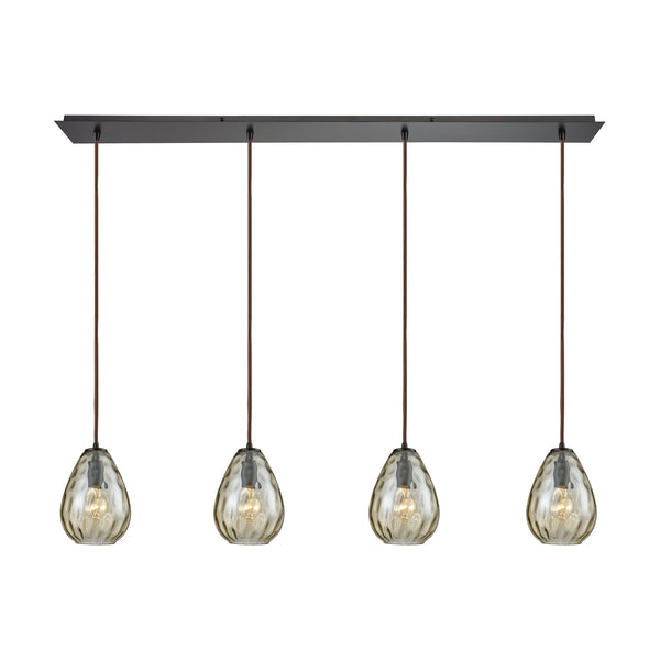 Lagoon 4-Light Linear Pan In Oil Rubbed Bronze With Champagne Plated Water Glass Pendant
