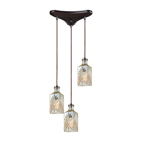 Giovanna 3-Light Triangle Pan In Oil Rubbed Bronze With Champagne Plated Decanter Glass Pendant