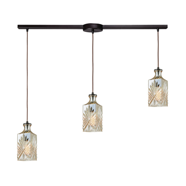 Giovanna 3-Light Linear Bar In Oil Rubbed Bronze With Champagne Plated Decanter Glass Pendant