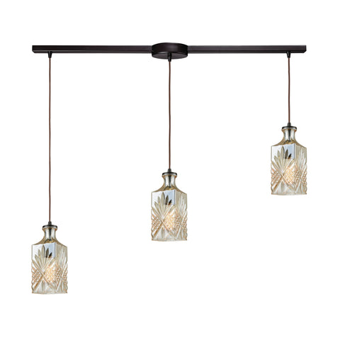 Giovanna 3-Light Linear Bar In Oil Rubbed Bronze With Champagne Plated Decanter Glass Pendant