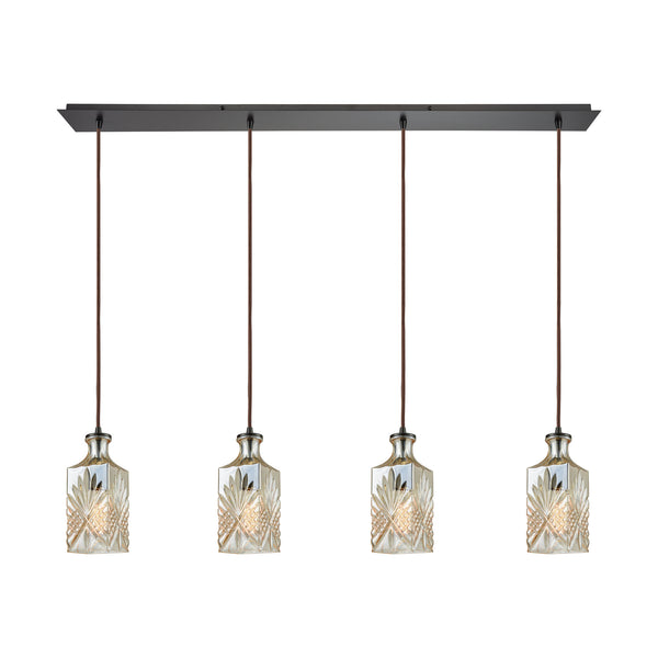 Giovanna 4-Light Linear Pan In Oil Rubbed Bronze With Champagne Plated Decanter Glass Pendant