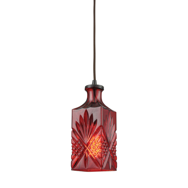 Giovanna 1 Light Pendant In Oil Rubbed Bronze With Wine Red Decanter Glass - Includes Recessed Lighting Kit