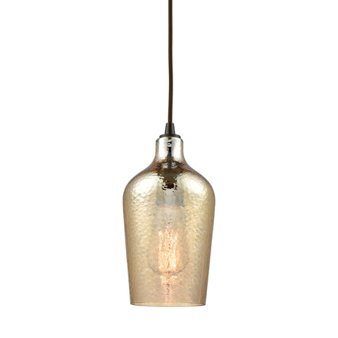 Hammered Glass 1 Light Pendant In Oil Rubbed Bronze With Hammered Amber Plated Glass - Includes Recessed Lighting Kit