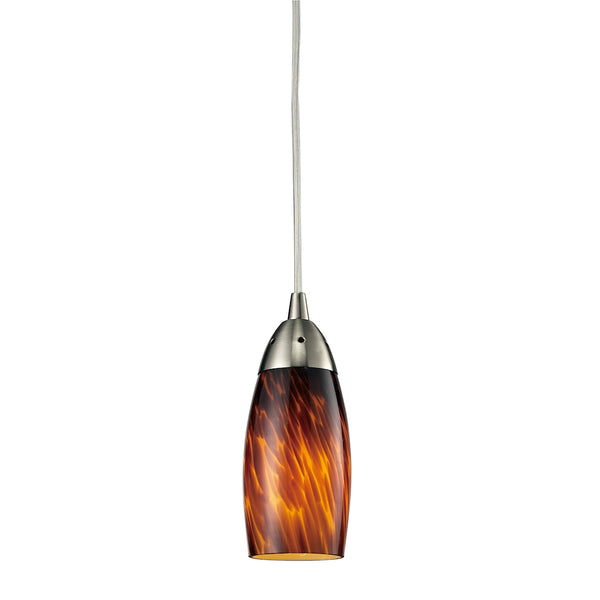 Milan 1 Light Pendant In Satin Nickel And Espresso Glass