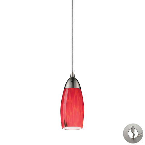 Milan 1 Light Pendant In Satin Nickel And Fire Red Glass - Includes Recessed Lighting Kit