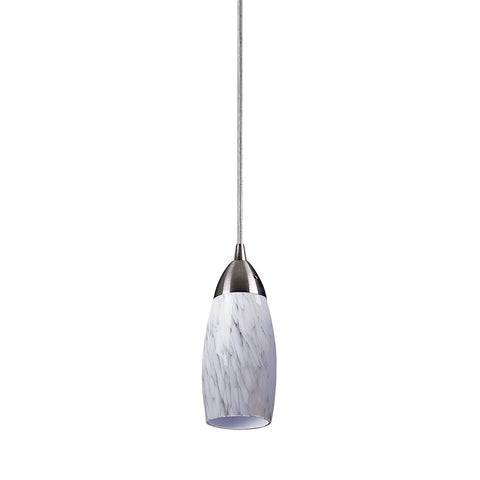Milan 1 Light Pendant In Satin Nickel And Snow White Glass